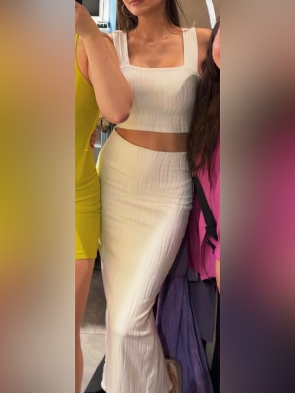 Dynamite Off-White Ribbed Crop Top & Maxi Skirt Set